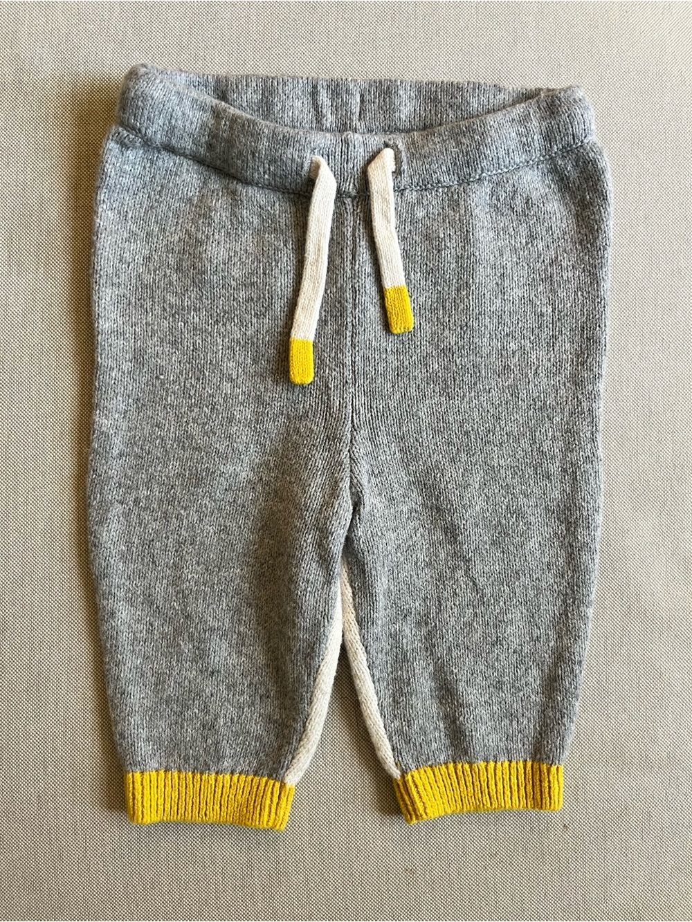 Baby Boden Gray Knit Jogger Pants with Yellow Accents